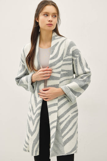 be cool Zebra Print Wool Blend Cardigan in Heather Grey
