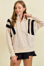 Load image into Gallery viewer, Doe &amp; Rae French Terry Colorblock Half Zip Up Hoodie Sweatshirt in Beige
