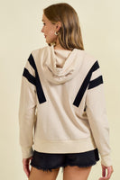 Doe & Rae French Terry Colorblock Half Zip Up Hoodie Sweatshirt in Beige