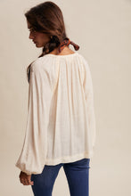 Load image into Gallery viewer, Listicle Braided Trim Peasant Top in Ecru
