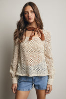 Forte Crochet Square Neck Top in Ecru