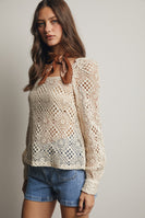 Forte Crochet Square Neck Top in Ecru