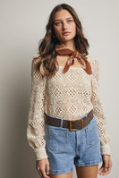 Forte Crochet Square Neck Top in Ecru