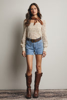 Forte Crochet Square Neck Top in Ecru