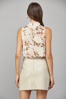 FATE Textured Floral Print Sleeveless Top in Cream Multi