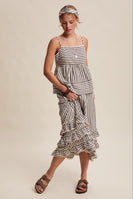 Listicle Striped Ruffle Trim Two-Piece Set in Dark Navy