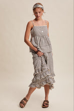 Load image into Gallery viewer, Listicle Striped Ruffle Trim Two-Piece Set in Dark Navy
