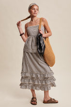 Load image into Gallery viewer, Listicle Striped Ruffle Trim Two-Piece Set in Dark Navy
