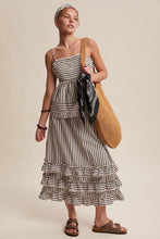 Load image into Gallery viewer, Listicle Striped Ruffle Trim Two-Piece Set in Dark Navy
