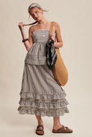 Listicle Striped Ruffle Trim Two-Piece Set in Dark Navy