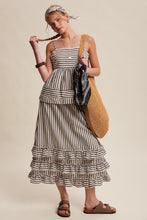 Load image into Gallery viewer, Listicle Striped Ruffle Trim Two-Piece Set in Dark Navy
