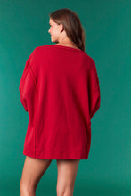 Load image into Gallery viewer, Fantastic Fawn OVERSIZED French Terry Top with Christmas Patch Front In Crimson
