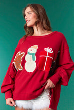 Load image into Gallery viewer, Fantastic Fawn OVERSIZED French Terry Top with Christmas Patch Front In Crimson
