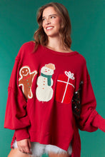 Load image into Gallery viewer, Fantastic Fawn OVERSIZED French Terry Top with Christmas Patch Front In Crimson
