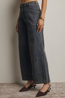 Forte Wide Leg Stretch Denim Pants in Grayish Denim