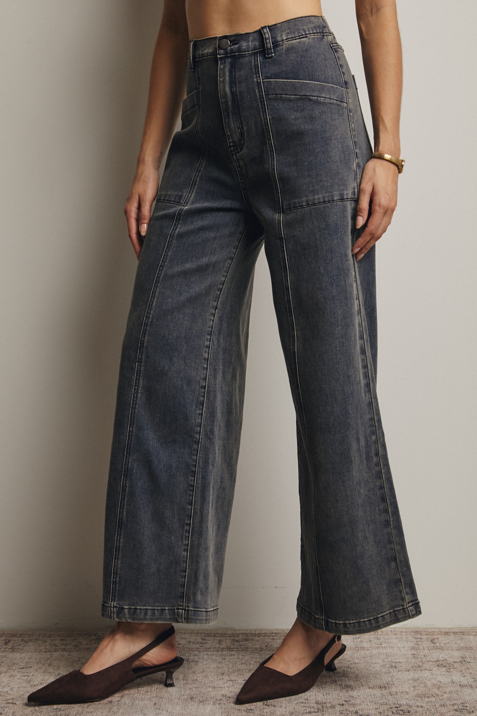 Forte Wide Leg Stretch Denim Pants in Grayish Denim – June Adel