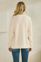 Tres Bien Solid Color Cloudy Knit Top with HOLLY JOLLY Graphic Print Front in Cream