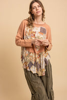 BlueVelvet Playful Heart Patchwork OVERSIZED Ruffle Hem Top in Coral
