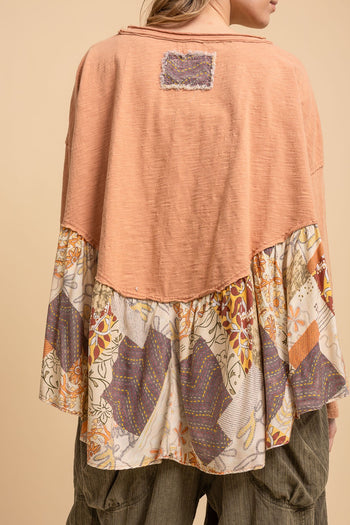 BlueVelvet Playful Heart Patchwork OVERSIZED Ruffle Hem Top in Coral