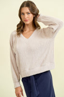 Doe & Rae Soft Textured Knit Sweater in Beige