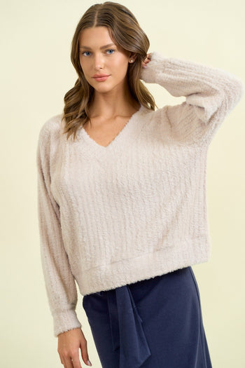 Doe & Rae Soft Textured Knit Sweater in Beige
