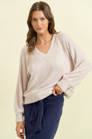 Doe & Rae Soft Textured Knit Sweater in Beige