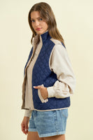 Doe & Rae Contrasting Color Quilted Vest in Navy