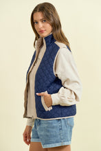 Load image into Gallery viewer, Doe &amp; Rae Contrasting Color Quilted Vest in Navy
