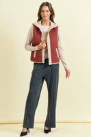 Doe & Rae Contrasting Color Quilted Vest in Brick