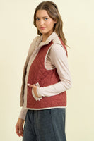 Doe & Rae Contrasting Color Quilted Vest in Brick