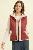 Doe & Rae Contrasting Color Quilted Vest in Brick