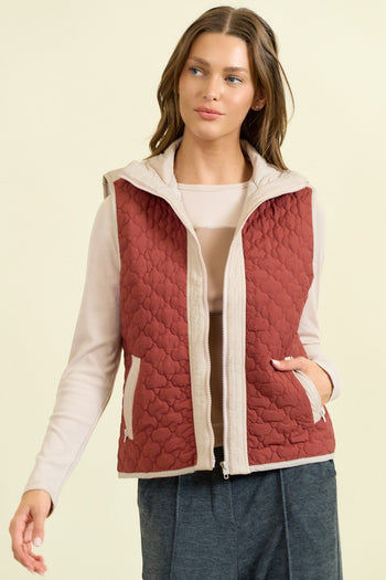Doe & Rae Contrasting Color Quilted Vest in Brick