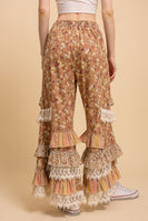 BlueVelvet Floral Print Tiered Ruffle Wide Leg Pants in Dusty Orange Multi