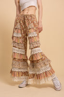 BlueVelvet Floral Print Tiered Ruffle Wide Leg Pants in Dusty Orange Multi