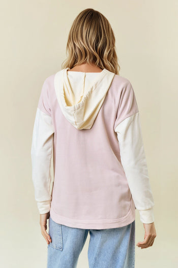 Doe & Rae Colorblock Hooded Top in Oat