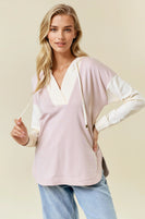 Doe & Rae Colorblock Hooded Top in Oat