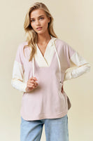 Doe & Rae Colorblock Hooded Top in Oat