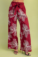 GiGio Floral Embroidered Pants in Burgundy