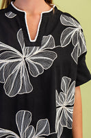 GiGio Floral Embroidered Top in Black