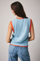 Sunday Edition Knit Fish Sweater Vest in Light Blue ON ORDER