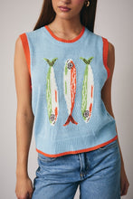 Load image into Gallery viewer, Sunday Edition Knit Fish Sweater Vest in Light Blue ON ORDER
