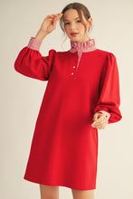 Load image into Gallery viewer, Jodifl Solid Color Shift Dress with Striped Accents in Red
