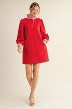 Load image into Gallery viewer, Jodifl Solid Color Shift Dress with Striped Accents in Red
