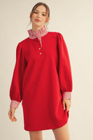 Jodifl Solid Color Shift Dress with Striped Accents in Red