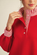 Load image into Gallery viewer, Jodifl Solid Color Shift Dress with Striped Accents in Red
