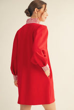 Load image into Gallery viewer, Jodifl Solid Color Shift Dress with Striped Accents in Red
