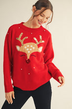 Load image into Gallery viewer, Jodifl Reindeer Sweater with Sequin and Pearl Accents
