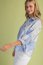Load image into Gallery viewer, GiGio Floral Print Button Down Top in Misty Blue Mix
