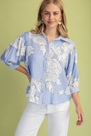 GiGio Floral Print Button Down Top in Misty Blue Mix
