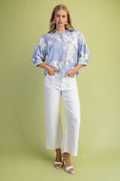 GiGio Floral Print Button Down Top in Misty Blue Mix
